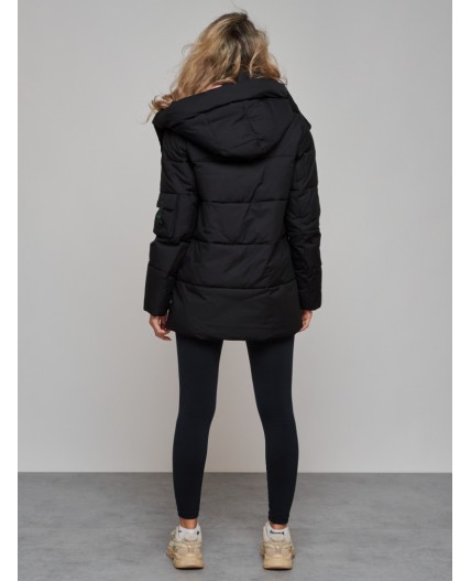 Зимняя женская куртка модная с капюшоном черного цвета 589827Ch