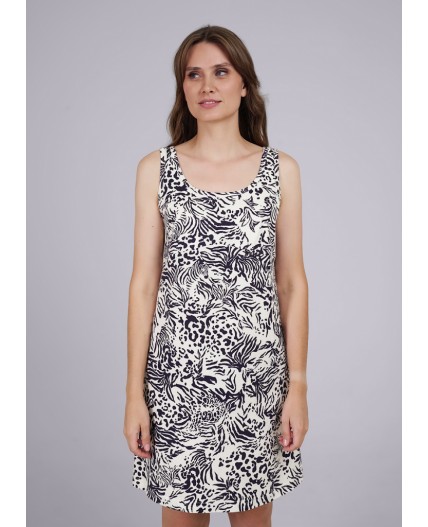 CLE LS25-1147 Сорочка ночн. жен. Ирбис, молочный/т.синий