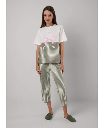 CLE LP25-1153/1 Пижама жен. Фисташковый пай, молочный/хаки