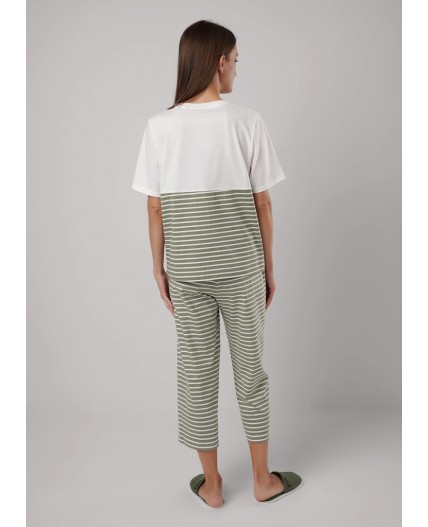 CLE LP25-1153/1 Пижама жен. Фисташковый пай, молочный/хаки