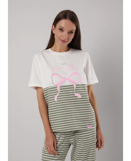 CLE LP25-1153/1 Пижама жен. Фисташковый пай, молочный/хаки