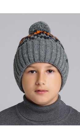 CLE Шапка дет. 433836ап флис, меланж серый/оранжевый