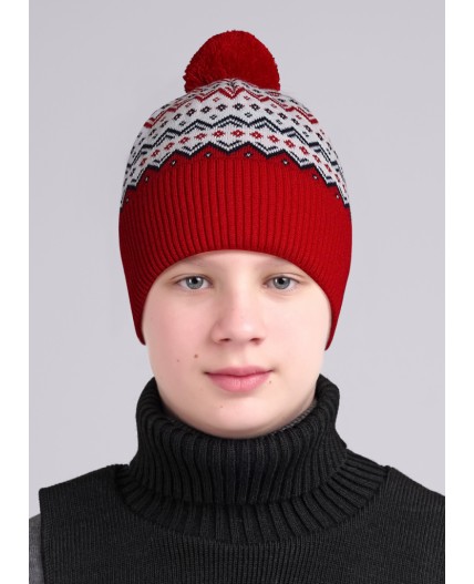 CLE Шапка дет. 433989ак флис, бордовый/т.синий