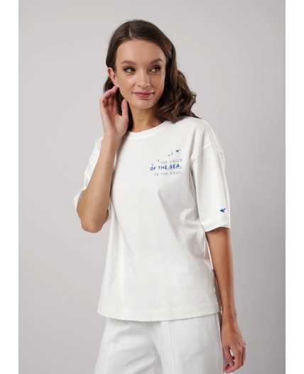 CLE LF25-1163/2 Футболка жен. Морской, молочный