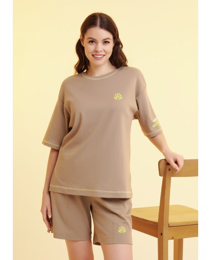 CLE LF25-1168 Футболка жен. Тропикана, св.коричневый