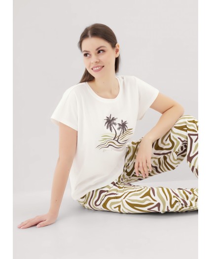 CLE LP25-1164/2 Пижама жен. Бора-Бора, молочный/хаки
