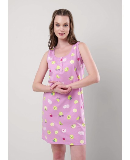 CLE LS25-1158 Сорочка ночн. жен. Витаминка, т.розовый/св.зелёный