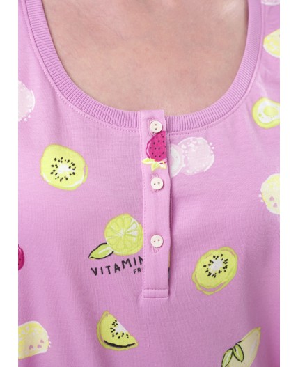 CLE LS25-1158 Сорочка ночн. жен. Витаминка, т.розовый/св.зелёный