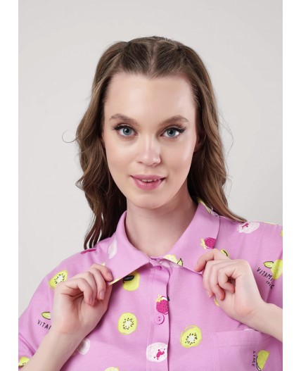 CLE LX25-1158 Халат жен. Витаминка, т.розовый/св.зелёный