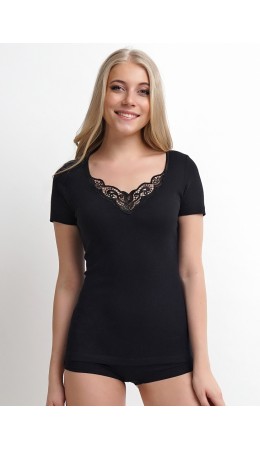 CLE LF007у Фуфайка жен.кружево, чёрный