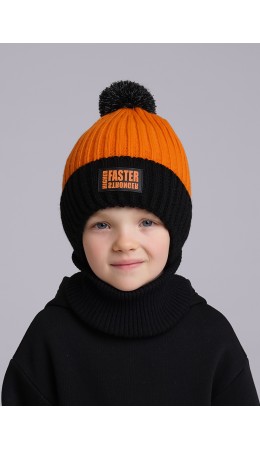CLE Шапка дет. 433843ап флис, чёрный/оранжевый