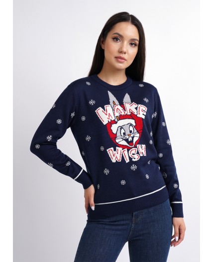 CLE LF12-988/3 вяз Джемпер жен. Вязанка Новый год, т.синий