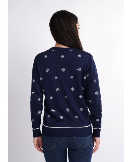 CLE LF12-988/3 вяз Джемпер жен. Вязанка Новый год, т.синий