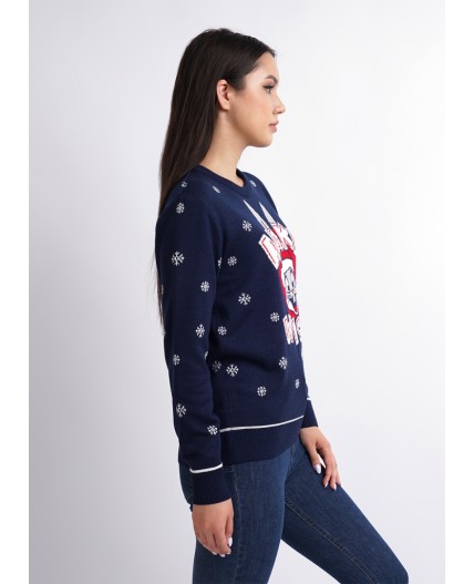 CLE LF12-988/3 вяз Джемпер жен. Вязанка Новый год, т.синий