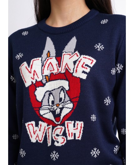 CLE LF12-988/3 вяз Джемпер жен. Вязанка Новый год, т.синий