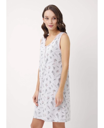 CLE LS15-1171/2 Сорочка ночн. жен., меланж св.серый/т.серый