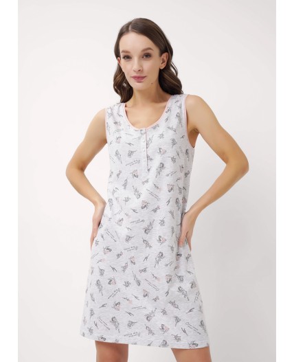 CLE LS15-1171/2 Сорочка ночн. жен., меланж св.серый/т.серый