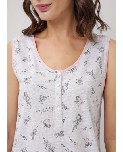 CLE LS15-1171/2 Сорочка ночн. жен., меланж св.серый/т.серый