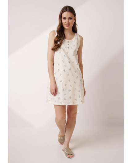 CLE LS15-1184 Сорочка ночн. жен., св.бежевый/зелёный