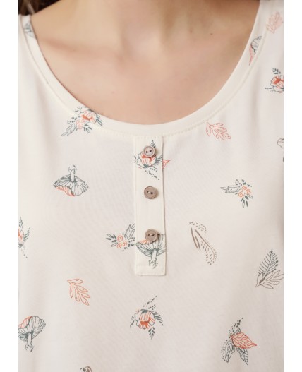 CLE LS15-1184 Сорочка ночн. жен., св.бежевый/зелёный