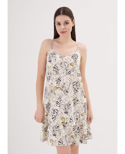 CLE LS25-1170 Сорочка ночн. жен. Сандал, молочный/т.коричневый