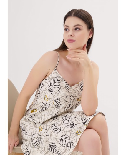 CLE LS25-1170 Сорочка ночн. жен. Сандал, молочный/т.коричневый