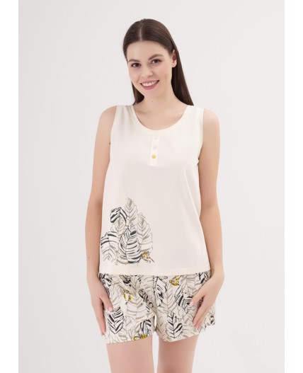 CLE LSET25-1170 Пижама жен. Сандал, молочный/т.коричневый