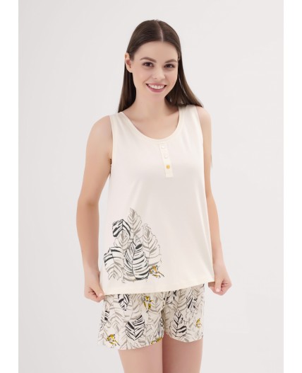 CLE LSET25-1170 Пижама жен. Сандал, молочный/т.коричневый