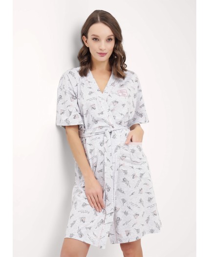 CLE LX15-1171 Халат жен., меланж св.серый/т.серый