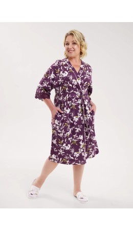 CLE LX15-1183 Халат жен., т.фиолетовый/св.розовый