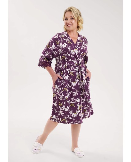 CLE LX15-1183 Халат жен., т.фиолетовый/св.розовый