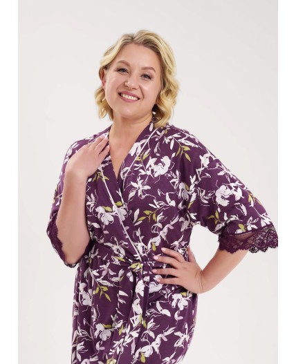 CLE LX15-1183 Халат жен., т.фиолетовый/св.розовый