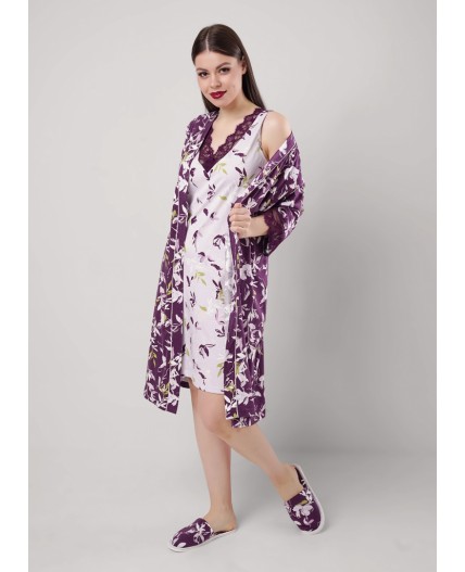 CLE LX15-1183 Халат жен., т.фиолетовый/св.розовый