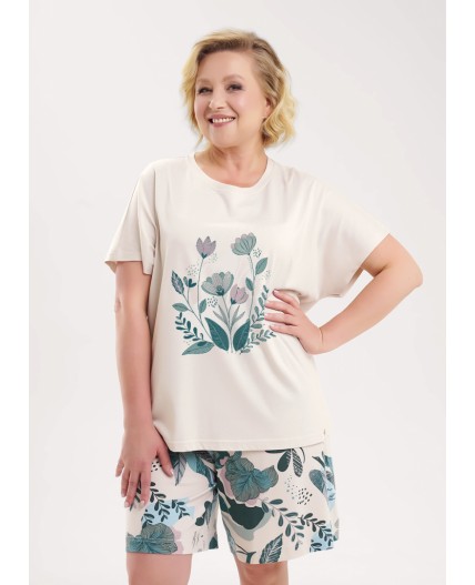 CLE LP15-1196 Пижама жен., бежевый/св.зелёный