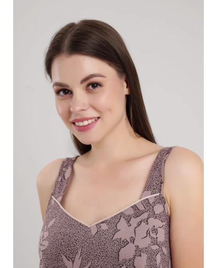 CLE LS15-1181 Сорочка ночн. жен. Миндаль, кофейный/коричневый