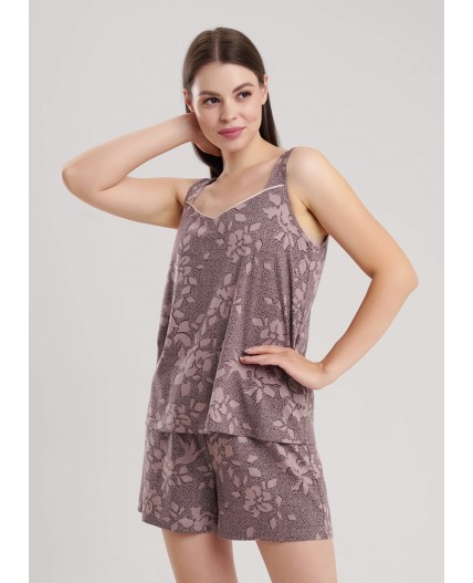 CLE LSET15-1181 Пижама жен. Миндаль, кофейный/коричневый