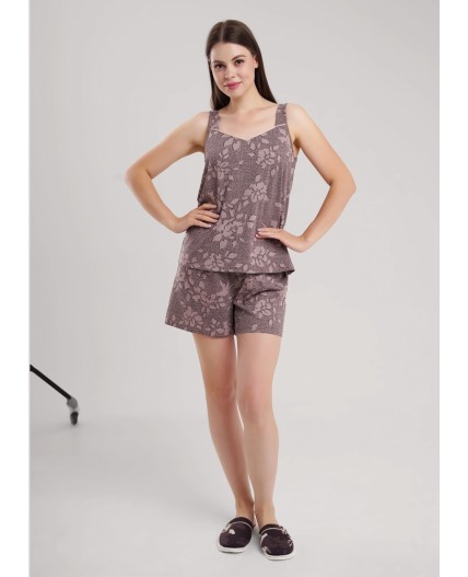 CLE LSET15-1181 Пижама жен. Миндаль, кофейный/коричневый