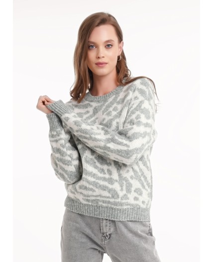 CLE Джемпер жен. 154484/188апх, меланж зелёный/меланж серый