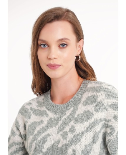 CLE Джемпер жен. 154484/188апх, меланж зелёный/меланж серый