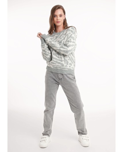 CLE Джемпер жен. 154484/188апх, меланж зелёный/меланж серый