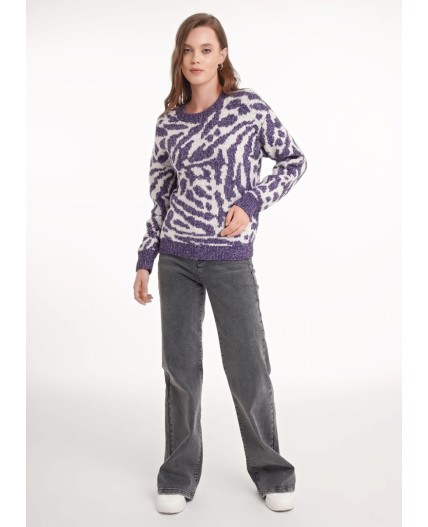 CLE Джемпер жен. 154484/188апх, меланж т.фиолетовый/меланж серый