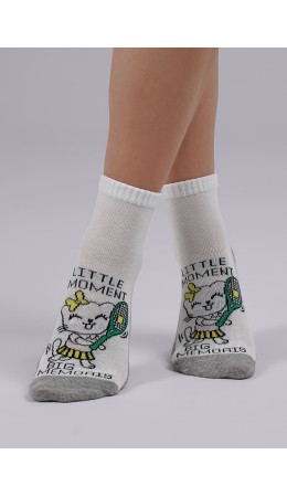 CLE Носки дет.С1428 12-14,14-16 пинг-понг хл+эл, белый/меланж серый