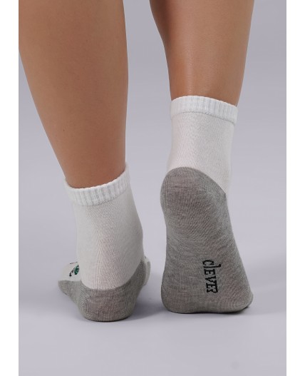 CLE Носки дет.С1428 12-14,14-16 пинг-понг хл+эл, белый/меланж серый