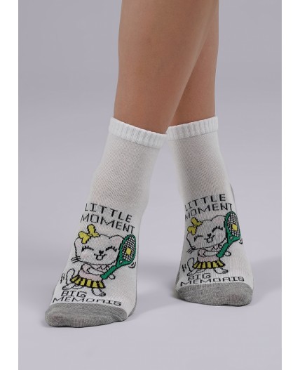 CLE Носки дет.С1428 16-18,18-20 пинг-понг хл+эл, белый/меланж серый