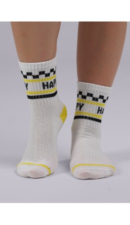 CLE Носки дет.С1430 24 пинг-понг хл+эл, белый/жёлтый