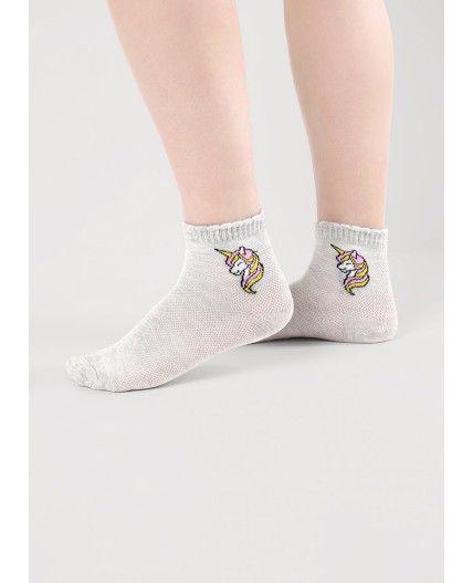 CLE Носки дет.С1568 12-14,14-16 сетка дев, меланж св.серый