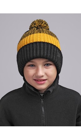 CLE Шапка дет. 433838ап флис, чёрный/горчичный