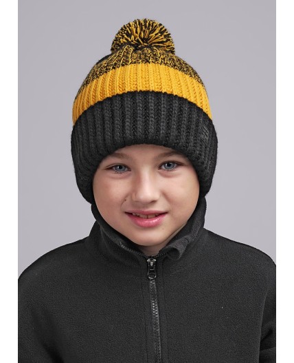 CLE Шапка дет. 433838ап флис, чёрный/горчичный