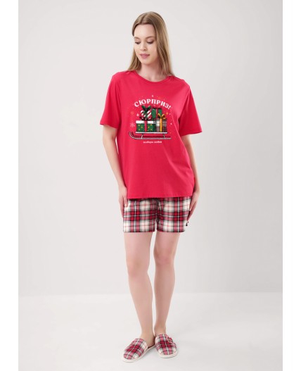 CLE LP15-1199 Пижама жен. Новогоднее чудо, красный/молочный