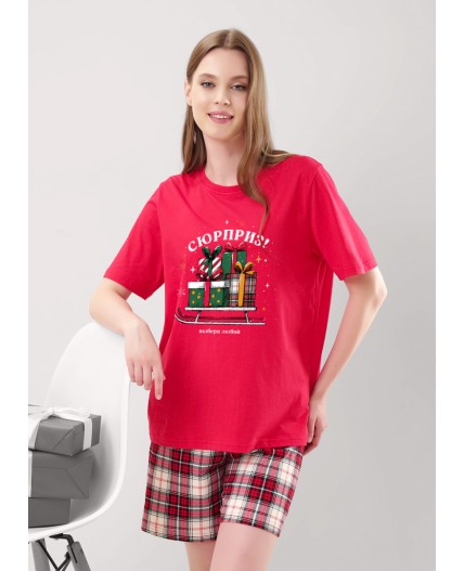 CLE LP15-1199 Пижама жен. Новогоднее чудо, красный/молочный